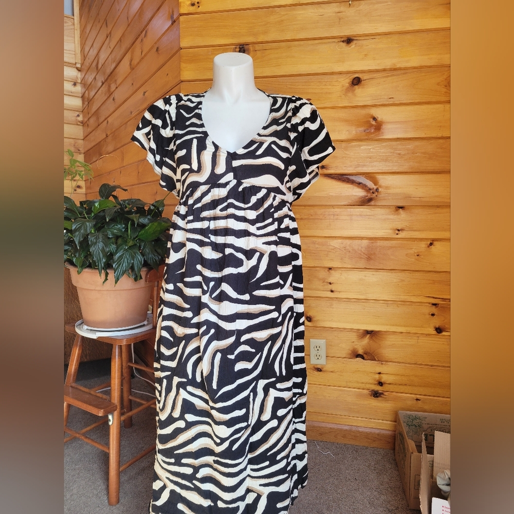 Ellen Tracy Size Large Black/sand Abstract Print Dress NWT SZ LG